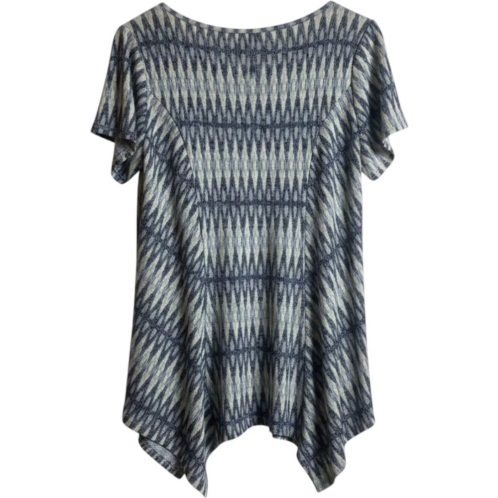 AGB Blue White Ikat Cold Shoulder Sharkbite Tunic Top Size L Boho